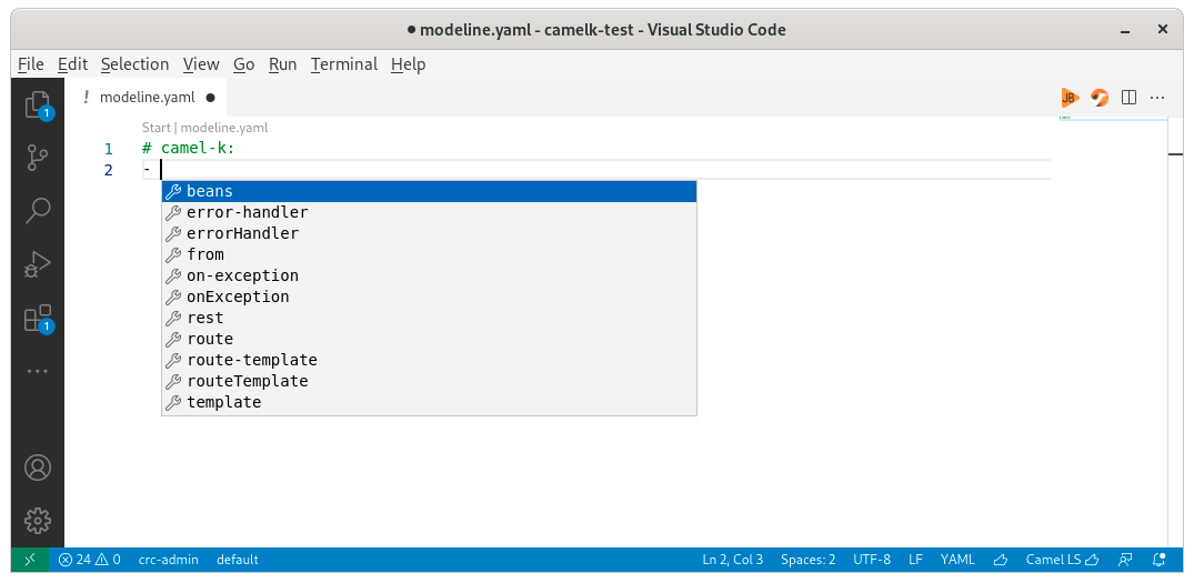 no specific filename but the modeline # camel-k: is starting the file and that completion is available
